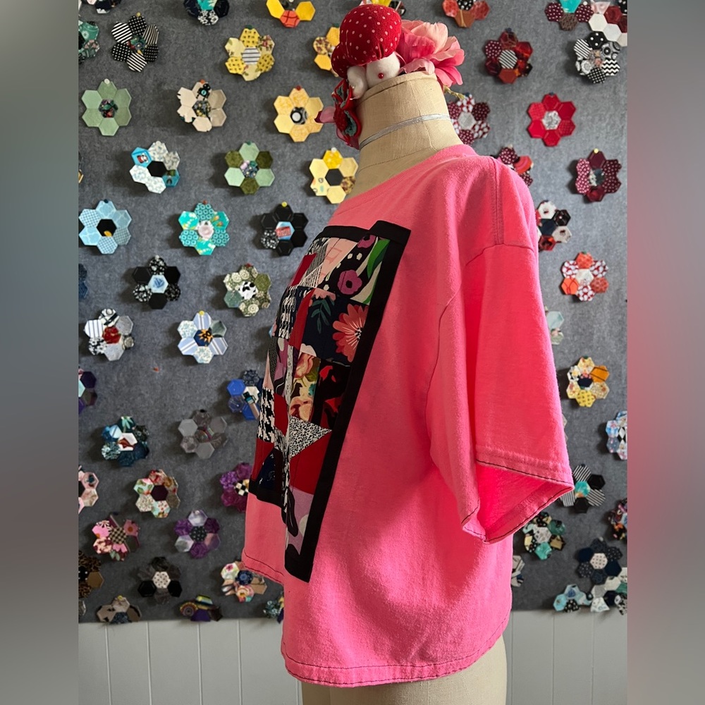 Neon Pink Bright Patchwork Crop Tee - Picture 11 of 16